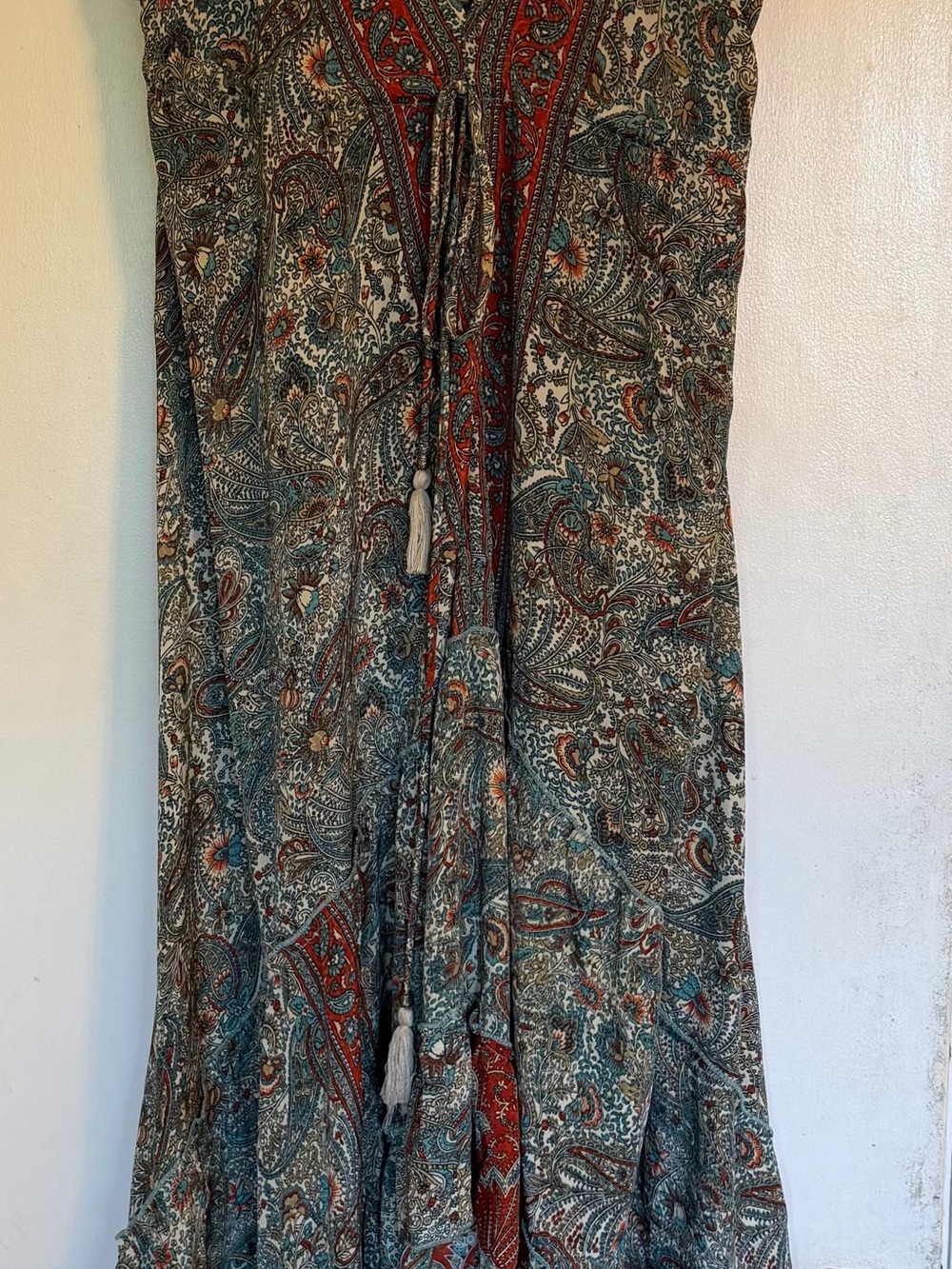 Karma Highway Bohemian Paisley Maxi Dress in Teal and Rust One Size